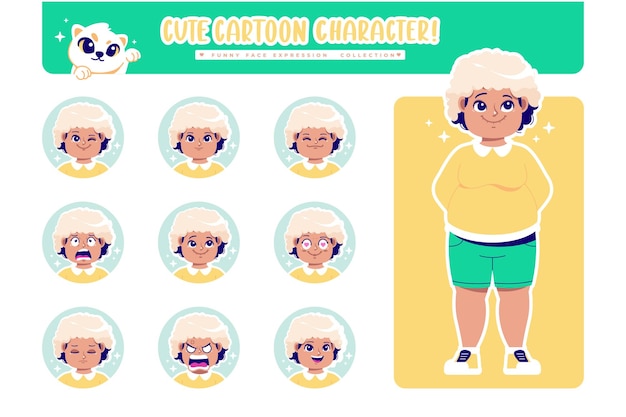 different face emotion fat girl cartoon character collection 4