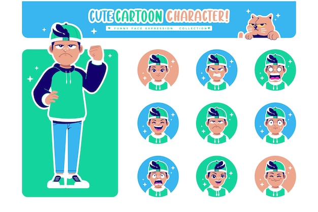 different face emotion nosy boy cartoon character collection 4