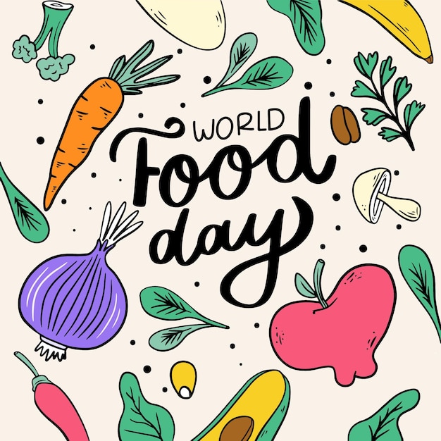 Different foods illustrated for world food day event