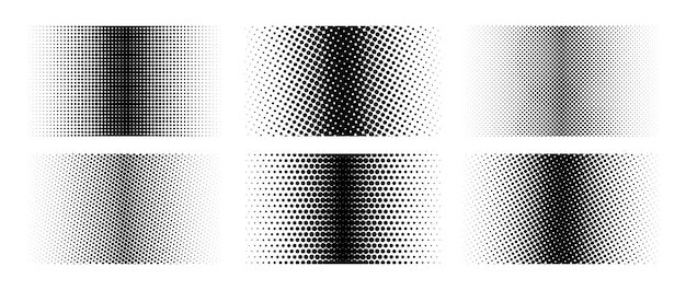 Vector different halftone gradient backgrounds set cartoon dots texture wallpaper collection black white