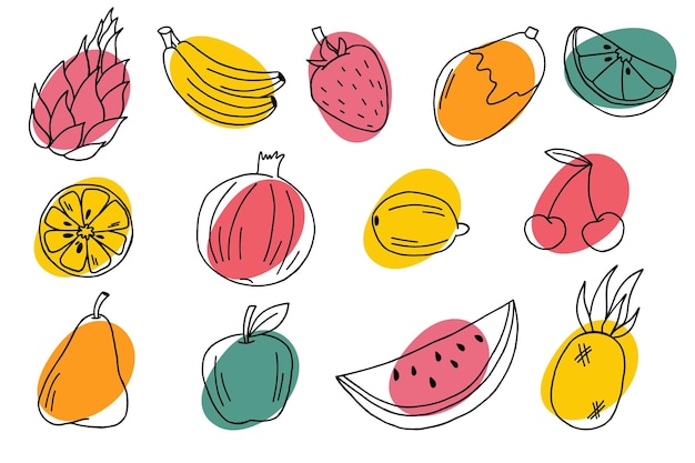 Different hand drawn doodle fruits on abstract background