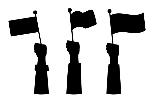 Different hands with flag silhouette style