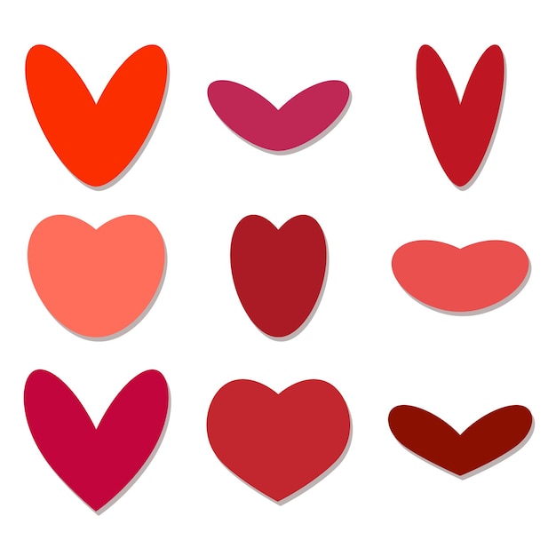 Vector different hearts in shades of red