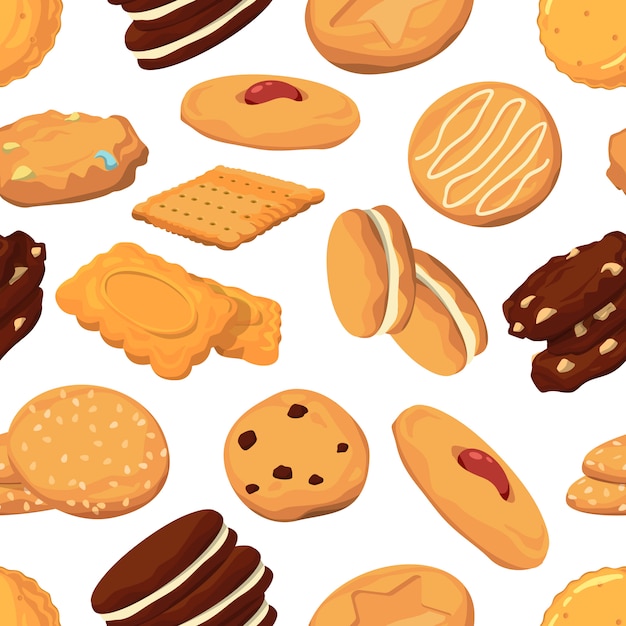 Different ice creams illustrations. Vector seamless pattern. Chocolate and waffle ice-cream pattern background