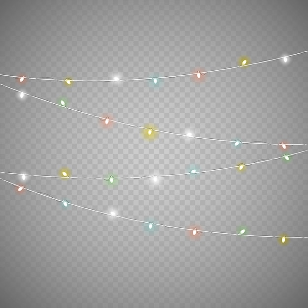 Different lighting garland vector set isolated on transparent background. Christmas 
lights vector collection. Glowing lamps vector set