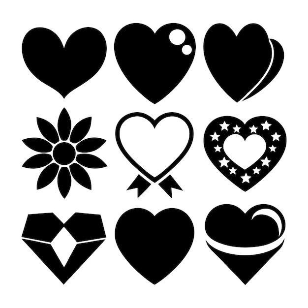 Different love shape black silhouette vector illustration design