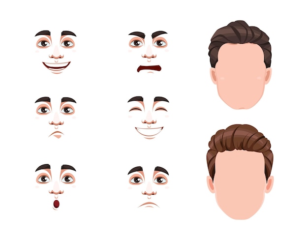 Different male emotions set. Blank faces and expressions of handsome man