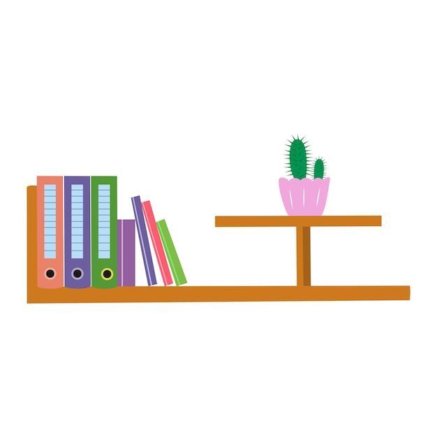 Different objects on book shelves flat vector illustration isolate on a white background