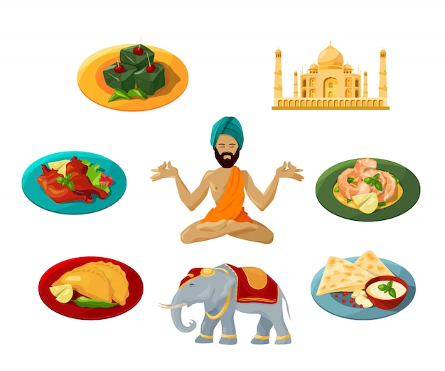 Vector different objects of traditional indian culture. 