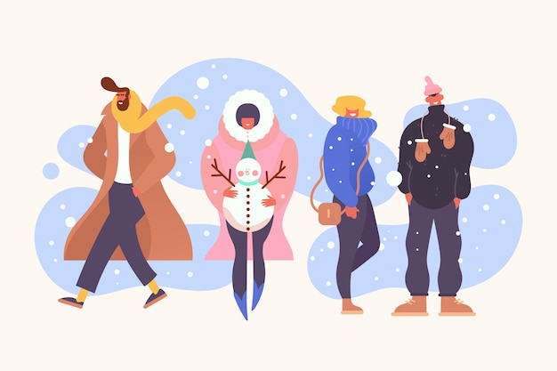 Different people wearing winter clothes