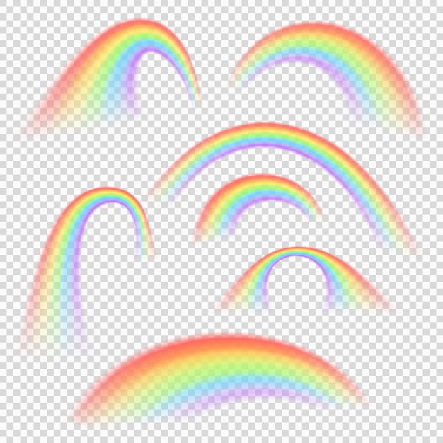 Different rainbow light shapes isolated vector collection. Illustration of spectrum arch rainbow bright of set