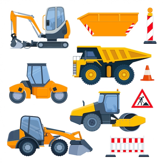 Vector different road construction machines and equipment