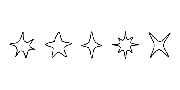 Different star doodle shape hand draw sketch Line stars set Vector illustration