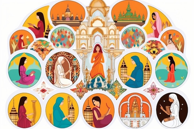 Vector different sticker vectors of muslim girls