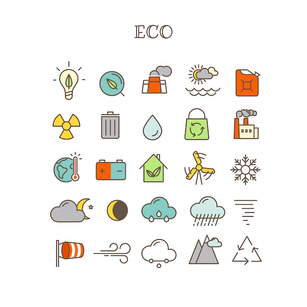 Different thin line color icons vector set. Eco