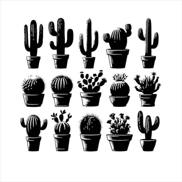 Different type of cactus set Set of cactus plant silhouettes vector