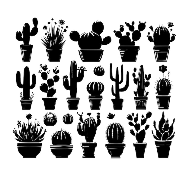 Different type of cactus set Set of cactus plant silhouettes vector