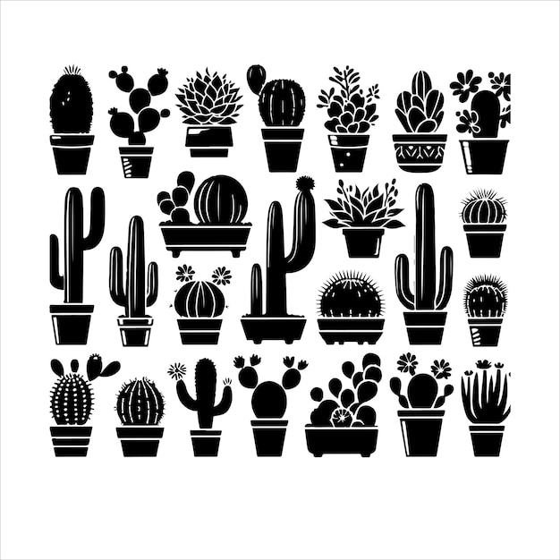 Different type of cactus set Set of cactus plant silhouettes vector