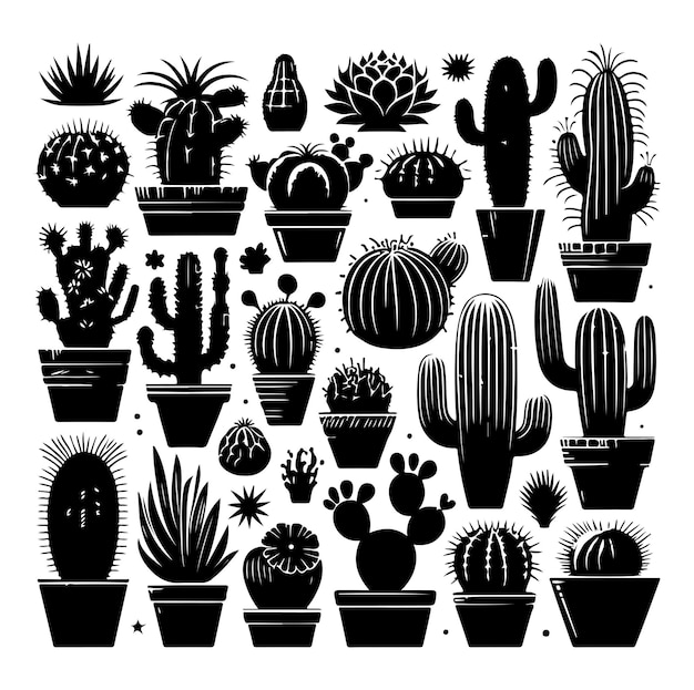 Vector different type of cactus vector set silhouette vector design