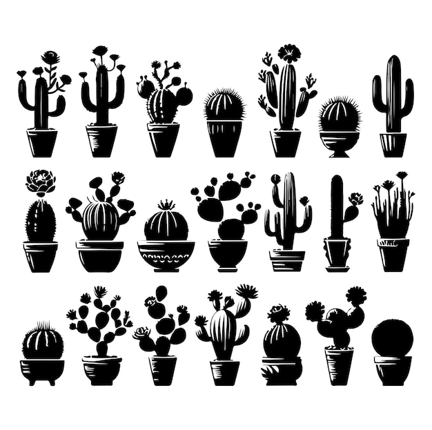 Different Type of Cactus vector set silhouette vector design