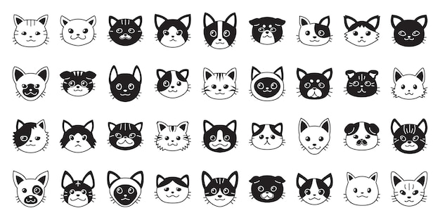 Different type of cartoon cat faces