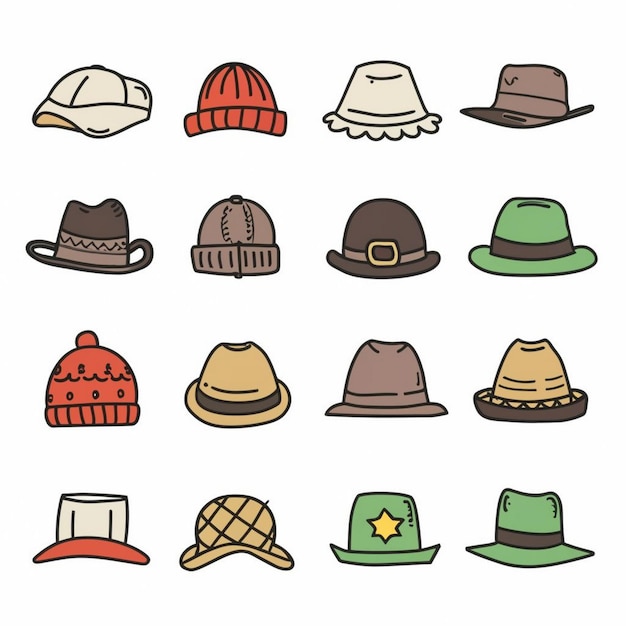 Different type hat vector illustration set