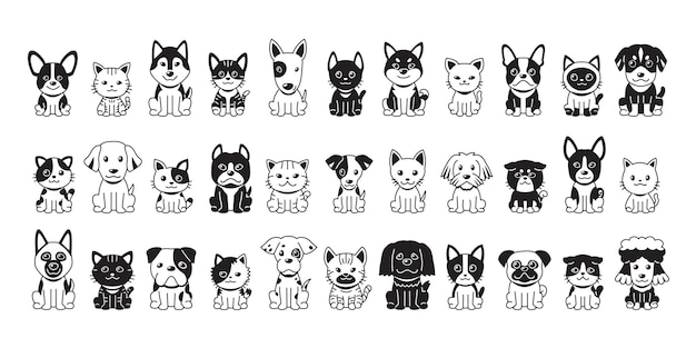 Different type of vector cartoon cats and dogs for design.