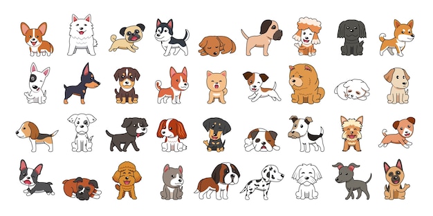 Different type of vector cartoon dogs