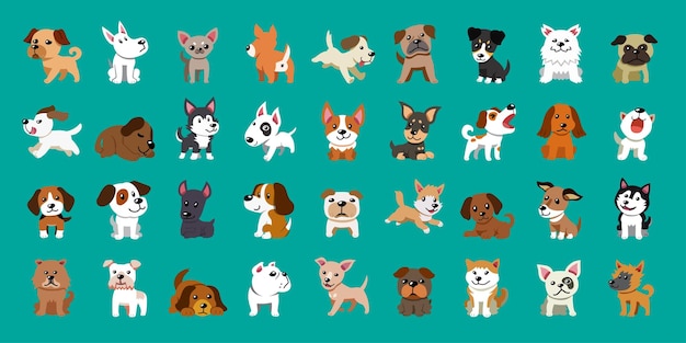 Different type of vector cartoon dogs