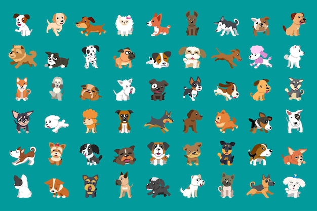 Different type of vector cartoon dogs