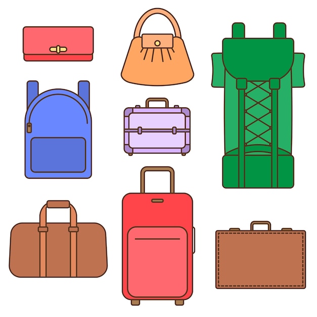 Different types of bags flat vector illustration collection