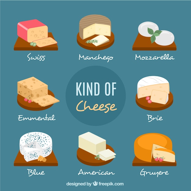 Different types of cheeses 