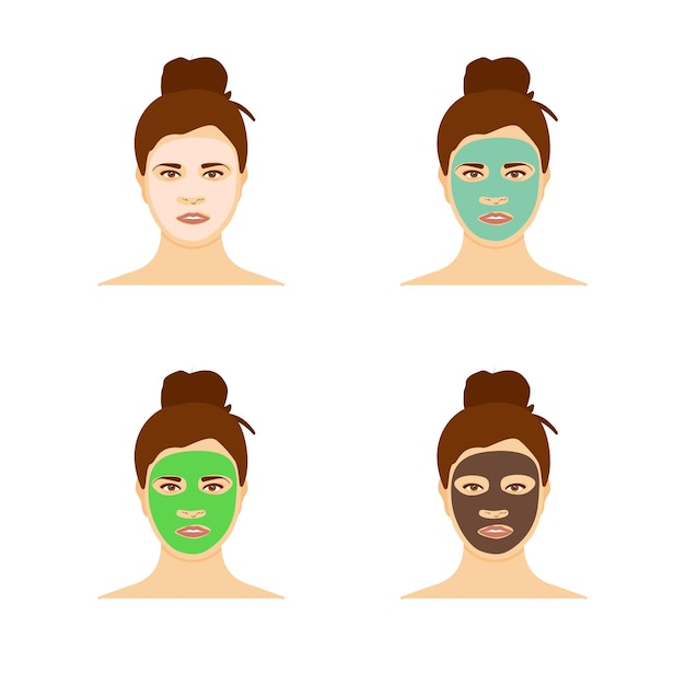 Vector different types of facial masks and skin care illustration set