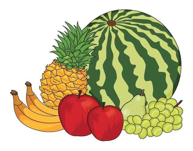 Different types of fruits  - banana, apples, pomegranate, grapes and watermelon