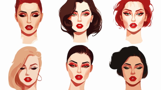 Vector the different types of hair and makeup