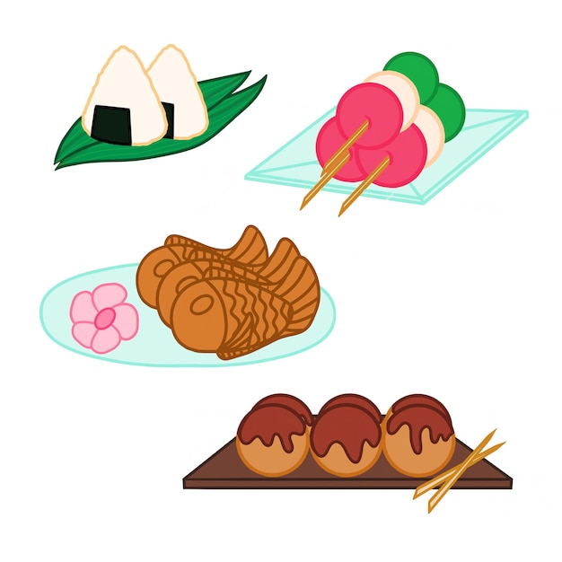 Different types of Japanese traditional snacks Vector illustration