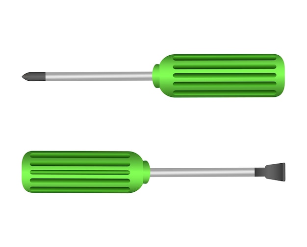 Different types of screwdrivers set on white background Isolated realistic vector image