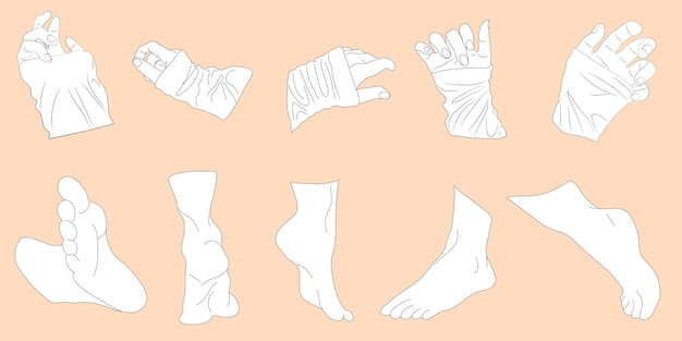 Different variations of human hands and feet elastic position of the arms and legs in different pose