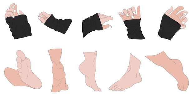 Different variations of human hands and feet elastic position of the arms and legs in different pose