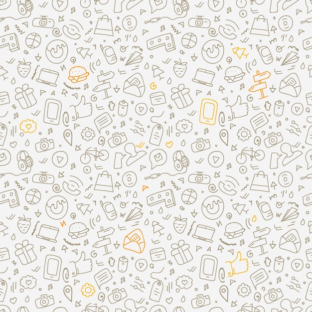 Different web interface color doodle silhouettes seamless pattern