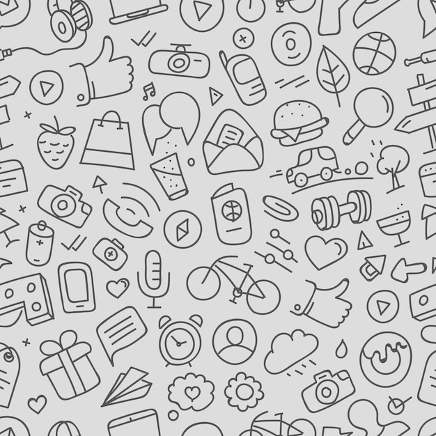 Different web interface doodle silhouettes seamless pattern Cartoon style vector background