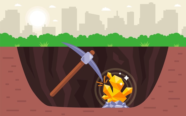 Dig a big hole and find a gold nugget searching for gold underground