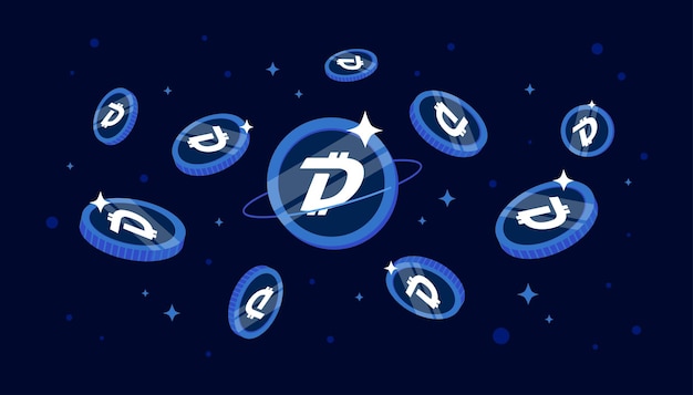 DigiByte DGB coins falling from the sky DGB cryptocurrency concept banner background