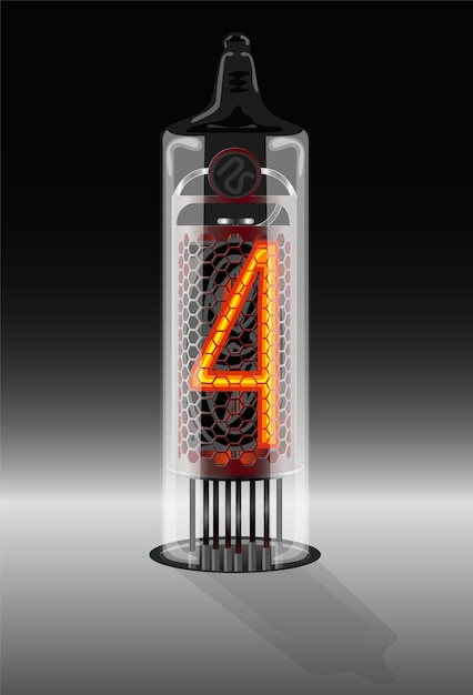 Digit 4 on vintage vacuum tube display Vector illustration