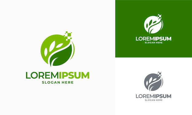 Digital agriculture logo template design, Leaf Tech logo designs, Green Technology logo designs concept vector