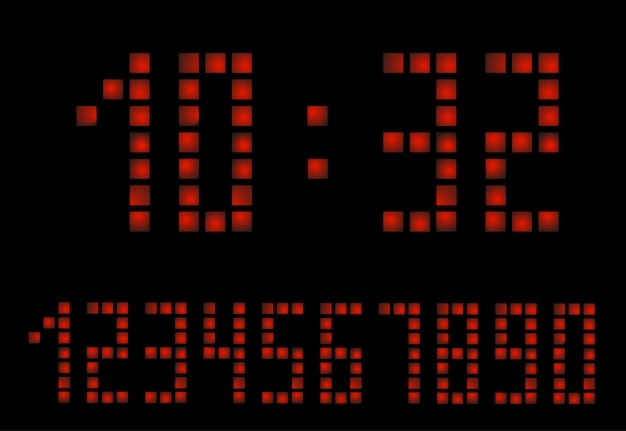 Digital Apocalypse clock. Alarm clock letters. Numbers set for a digital watch and other electronic devices.