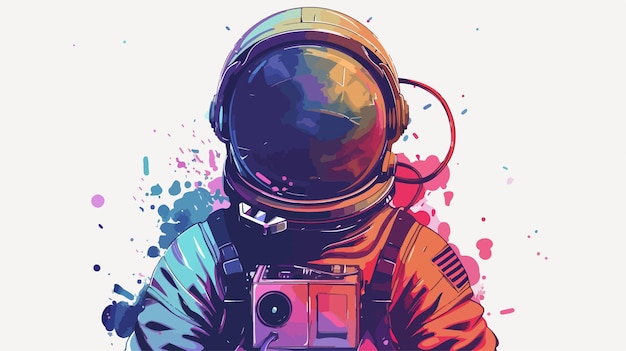 a digital art of a astronaut with a camera and a colorful background