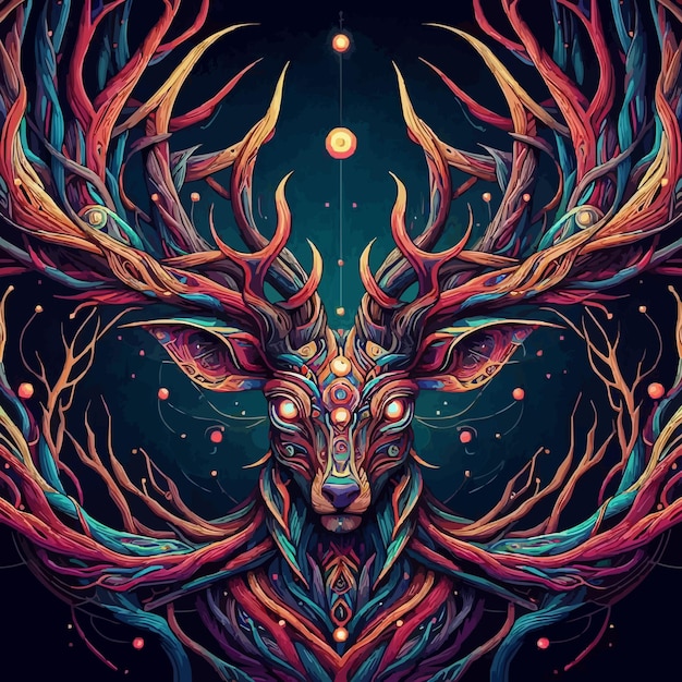 Vector a digital art of a deer head with a colorful background