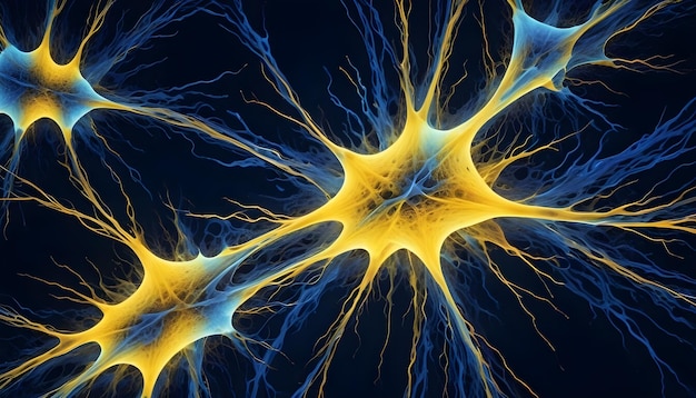 Digital art depicting nerve cells with long extensions