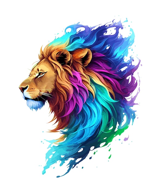 Digital art illustration of a colourful lion